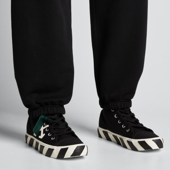 Off-White Men's Arrow Striped Canvas Mid-Top Sneakers - Picture 2 of 13